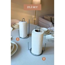 Edora Home 2’li Set Mat Gümüş Dik Kağıt Havluluk Misketli Dik Kağıt Havluluk Ayraçlı Mutfak Seti