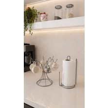 Edora Home 2’li Set Mat Gümüş 6 Kancalı Yuvarlak Bardak Askılık Dik Kağıt Havluluk Ayraçlı Mutfak Seti