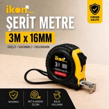 Ikon Tools Şerit Metre 3m x 16MM Profesyonel Ölçü Metresi Dayanıklı Gövde Kilitli Mekanizma Hassas Ölçüm