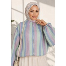 Harma Time Butik Kadın Fermuarlı Modal Kumaş Ahenk Pembe Ceket