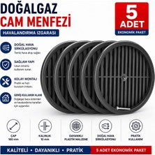 Trendhane 5 Adet Doğalgaz Cam Menfezi 160 mm Havalandırma Izgarası Siyah Dayanıklı Plastik