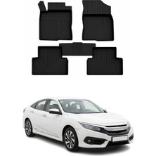 Omac Honda Civic 10 Sd 2016-2021 Uyumlu 4d Havuzlu Paspas Kauçuk Siyah 5 Parça