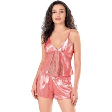 L'ombre Mercan Saten Babydoll Şort Takımı