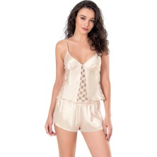 L'ombre Fildişi Saten Babydoll Şort Takımı