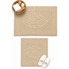 TAIBA COTTON Osmanlı %100 Pamuk 2'li Banyo Paspası, Yıkanabilir Su Emici Klozet Takımı - 60X100 + 50X60 cm - Cappuccino