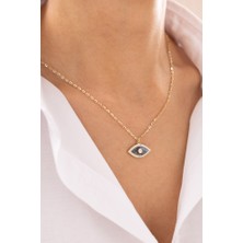 Zeyd Jewelry Taş Mineli Işıltılı Göz Desenli 14 Ayar Altın Kolye