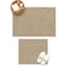 TAIBA COTTON Hayal %100 Pamuk 2'li Banyo Paspası, Yıkanabilir Su Emici Klozet Takımı - 60X100 + 50X60 cm - Bej
