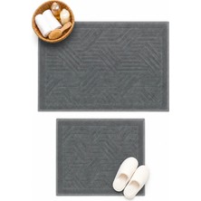 TAIBA COTTON Hayal %100 Pamuk 2'li Banyo Paspası, Yıkanabilir Su Emici Klozet Takımı - 60X100 + 50X60 cm - Gri