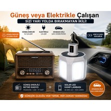 Toptancı Amca Kamp & Acil Durum Seti Güneş Enerjili Retro Radyo + 1000 Lümen Solar LED Kamp Lambası USB Şarjlı 2'li Set
