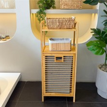 Empressco Aureno Bambu Kirli Çamaşır Sepeti 2 Katlı Raflı Banyo Dolabı 95X40X30 cm