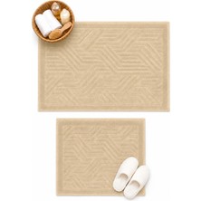 TAIBA COTTON Hayal %100 Pamuk 2'li Banyo Paspası, Yıkanabilir Su Emici Klozet Takımı - 60X100 + 50X60 cm - Cappuccino