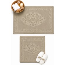 TAIBA COTTON Osmanlı %100 Pamuk 2'li Banyo Paspası, Yıkanabilir Su Emici Klozet Takımı - 60X100 + 50X60 cm - Bej