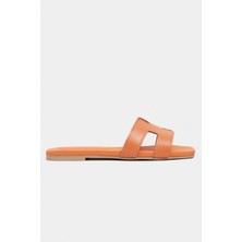 Nişantaşı Shoes Mavora Turuncu Mat Deri H Bant Kadın Terlik