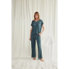L'ombre Kısa Kollu V Yakalı Dantelli Pijama Takımı