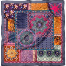 Sultan İpek Renkli Mandala Patchwork Fular / Bandana 70X70CM