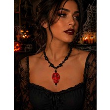 Yağmur Kadın Halloween Cadılar Bayramı Kuru Kafa Kolye Unisex Gotik Rock Tarzı Siyah Kırmızı Renk