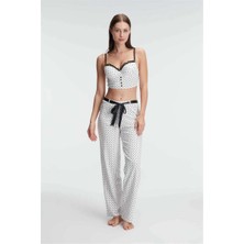 L'ombre Fantezi Bralet Sütyen Pamuklu Puantiye Desenli Desteksiz Dantel Detaylı Pijama Takımı