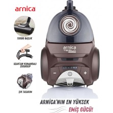Arnica 750 W Motorlu Turbo Başlıklı Toz Torbasız Elektrikli Süpürge, 3 L Hazne, Hepa 13 Filtre, Koldan Kumanda, 11 M Erişim ve Kahverengi Tasarım