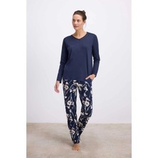 L'ombre Çiçek Desenli Uzun Kollu T-Shirt ve Pantolon Pijama Takımı