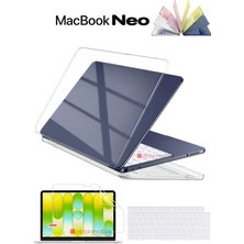 AktarMobile MacBook Neo 13 inç A3404 uyumlu Kapak, Ekran ve Klavye Koruyucu Set Tam Koruma Şeffaf Parlak Kılıf 3'lü Set