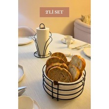 Edora Home 2’li Set Siyah Kuğu Peçetelik Yuvarlak Ekmek Sepeti Mutfak Seti