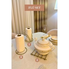 Edora Home 3’lü Set Mat Gold Kuğu Peçetelik Dik Kağıt Havluluk Nihale Mutfak Seti