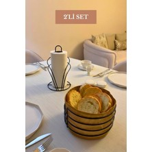 Edora Home 2’li Set Siyah Kuğu Peçetelik Yuvarlak Ekmek Sepeti Mutfak Seti