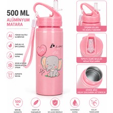 Belkıs Kırtasiye Alüminyum Matara 500 ml Çocuk Su Matarası Pipetli Sızdırmaz Dayanıklı Taşıma Ipli