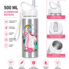 Belkıs Kırtasiye Alüminyum Matara 500 ml Çocuk Su Matarası Pipetli Sızdırmaz Dayanıklı Taşıma Ipli