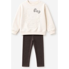 Yiğit Butik Kız Çocuk Simli Fiyonk Detaylı Nakışlı Sweatshirt Tayt 2’li Takım