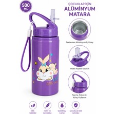 Belkıs Kırtasiye Alüminyum Matara 500 ml Çocuk Su Matarası Pipetli Sızdırmaz Dayanıklı Taşıma Ipli