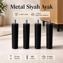 Nzb (4 Adet) Metal Ayak Siyah 12 cm Mobilya Baza Sehpa Dolap Masa Ayağı Modern Tasarım