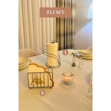 Edora Home 2’li Set Mat Gümüş Kuğu Peçetelik Kafes Peçetelik Mutfak Seti