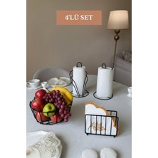 Edora Home 4’lü Set Siyah Kuğu Peçetelik Kafes Peçetelik Dik Kağıt Havluluk Oval Köşeli Meyve Sepeti Mutfak Seti