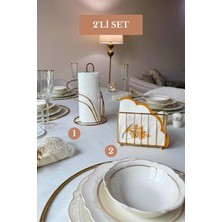 Edora Home 2’li Set Parlak Altın Kuğu Peçetelik Kafes Peçetelik Mutfak Seti