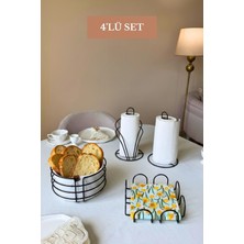 Edora Home 4’lü Set Siyah Kuğu Peçetelik Kare Peçetelik Dik Kağıt Havluluk Yuvarlak Ekmek Sepeti Mutfak Seti
