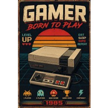 Lucena Retro Gamer Metal Duvar Tabelası Born To Play Vintage Oyun Odası Dekoru 15X20 cm