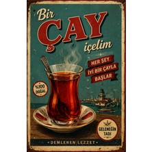 Lucena Retro Çay Metal Duvar Tabelası Vintage Türk Çayı Dekoratif Metal Levha 15X20 cm