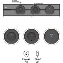 SeckinStore Eae E-Flux 50CM Raylı Priz,1 Şebeke Priz, 1 Ups Priz 1 USB Type A+C 20W Siyah/gri 3*2,5 Baskılı Kablolu 3mt