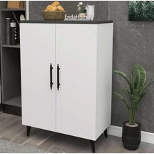 Reyo Enda Home 3 Raflı 2 Kapaklı Çok Amaçlı Dolap Antrasit - Beyaz