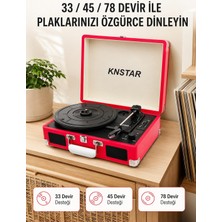 Bavul Tipi Plak Çalar 33 45 78 Devir Destekli Bluetooth Dahili Hoparlörlü Portatif Pikap - Lisinya