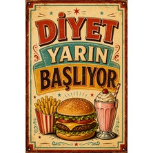 Lucena Diyet Yarın Başlıyor Retro Metal Duvar Tabelası Vintage Mutfak Dekoru 15X20 cm