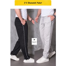 Pavotti Erkek Iki Iplik Yan Biyeli 2'li Ekonomik Paket ((Siyah/gri)) Baggy Eşofman Altı ((Geniş Kalıp))