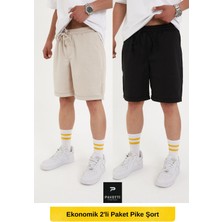 Pavotti Erkek 2'li Ekonomik Bermuda Şort Duble Paça Pike Kumaş ( Geniş Kalıp )