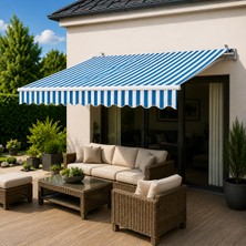 Stratecht Balkon Teras Tente Gölgelik Teleskopik Açılır Kapanır Bahçe Kafe Restoran Tente 400X250 cm Mavi-Beyaz