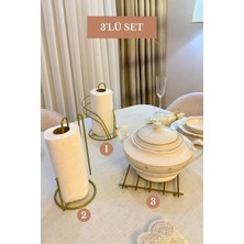 Edora Home 3’lü Set Mat Gold Kuğu Peçetelik Dik Kağıt Havluluk Ayraçlı Nihale Mutfak Seti