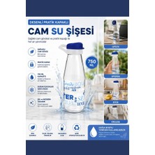 Flora 750 ml Pratik Kapaklı Cam Su Şişesi, Desenli Buzdolabı Başucu Okul Spor Suluk ve Matara
