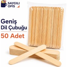 Saygılı Ofis 50 Adet Geniş Dil Çubuğu Ahşap Büyük Abeslang Dondurma Dil Basma Ağda Çubuk