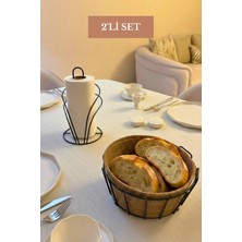Edora Home 2’li Set Siyah Kuğu Peçetelik Oval Köşeli Ekmek Sepeti Bej Mutfak Seti
