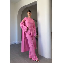 Magarde Bluz Pantolon Kimono Takım- Pembe